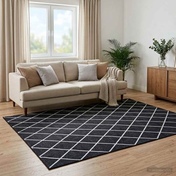 Tappeto ORIZ Motivo a diamante nero 160 x 230 cm