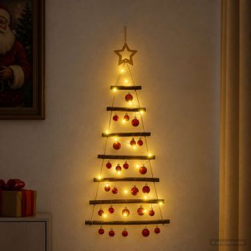 Albero di Natale appeso con palle 90 cm 30 LED Bianco caldo
