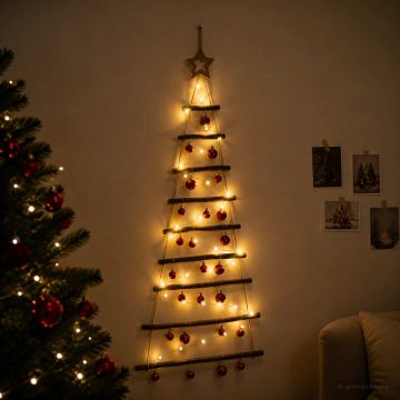 Albero di Natale appeso con palle 120 cm 50 LED Bianco caldo