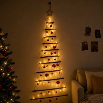 Albero di Natale appeso con palle 150 cm 80 LED Bianco caldo