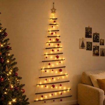 Albero di Natale appeso con palle 180 cm 100 LED Bianco caldo