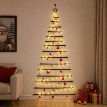 Albero di Natale appeso con palle 210 cm 130 LED Bianco caldo