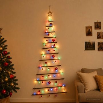 Albero di Natale appeso con palle 180 cm 100 LED Multicolore