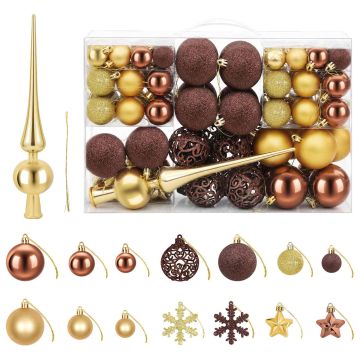 Set di Palline di Natale 111 pz Marrone e oro 6 cm Polistirolo