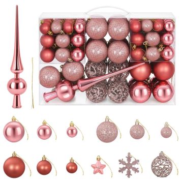Set di Palline di Natale 111 pz Rosa antico 6 cm Polistirolo