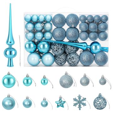Set di Palline di Natale 111 pz Turchese 6 cm Polistirolo