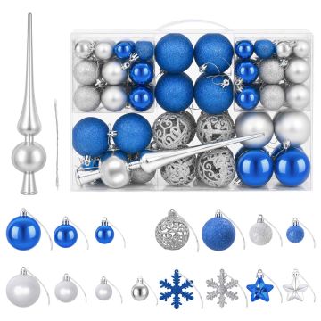 Set di Palline di Natale 111 pz Blu e argento 6 cm Polistirolo