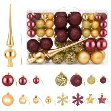 Set di Palline di Natale 111 pz Oro e rosso vino 6 cm