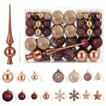Set di Palline di Natale 111 pz Champagne e marrone 6 cm
