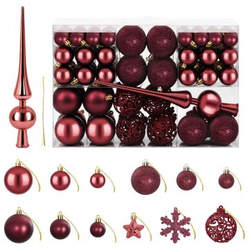Set di Palline di Natale 111 pz Rosso Vino 6 cm Polistirolo