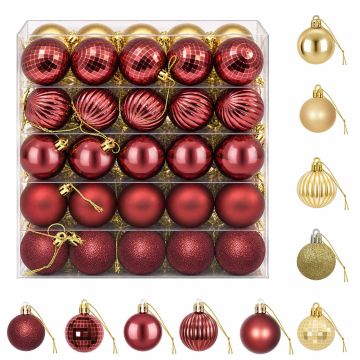 Set di Palline di Natale 100 pz Oro e rosso vino 4 cm