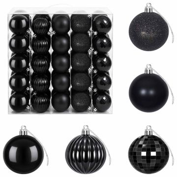 Set di Palline di Natale 75 pz Nero 6 cm Polistirolo