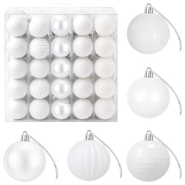 Set di Palline di Natale 75 pz Bianco 6 cm Polistirolo