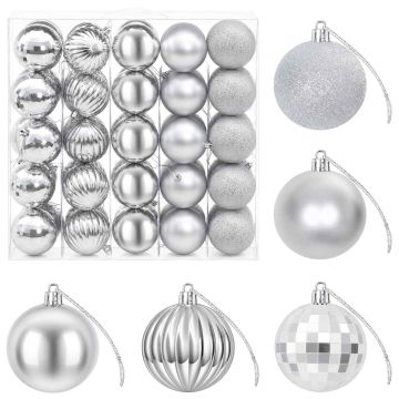 Set di Palline di Natale 75 pz Argento 6 cm Polistirolo