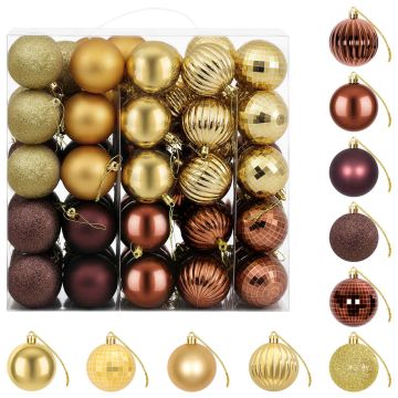 Set di Palline di Natale 75 pz Marrone e oro 6 cm Polistirolo