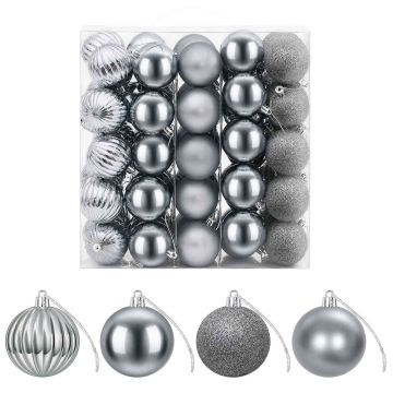 Set di Palline di Natale 75 pz Grigio 6 cm Polistirolo
