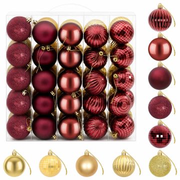 Set di Palline di Natale 75 pz Oro e rosso vino 6 cm