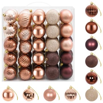 Set di Palline di Natale 75 pz Champagne e marrone 6 cm