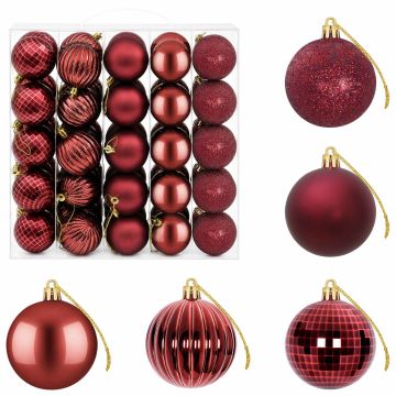 Set di Palline di Natale 75 pz Rosso Vino 6 cm Polistirolo
