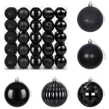Set di Palline di Natale 50 pz Nero 8 cm Polistirolo