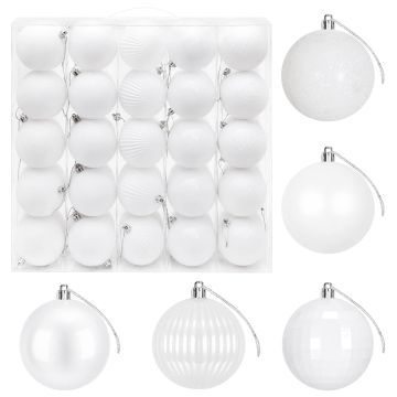 Set di Palline di Natale 50 pz Bianco 8 cm Polistirolo