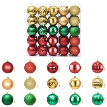 Set di Palline di Natale 50 pz Rosso, oro e verde 8 cm