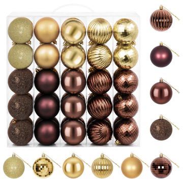 Set di Palline di Natale 50 pz Marrone e oro 8 cm Polistirolo