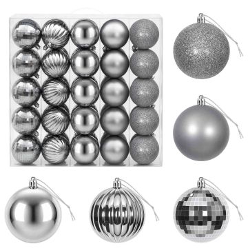 Set di Palline di Natale 50 pz Grigio 8 cm Polistirolo