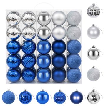 Set di Palline di Natale 50 pz Blu e argento 8 cm Polistirolo