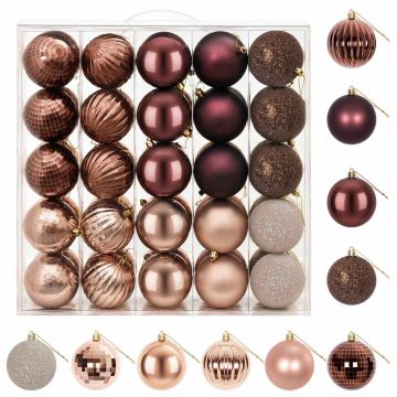 Set di Palline di Natale 50 pz Champagne e marrone 8 cm