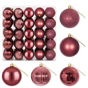 Set di Palline di Natale 50 pz Rosso Vino 8 cm Polistirolo