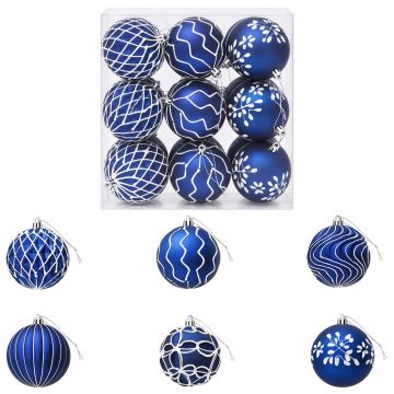 Set di palline di Natale XL 18 pz Blu e Bianco 8 cm Polistirolo