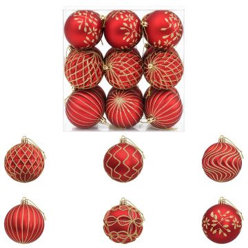 Set di palline di Natale XL 18 pz Rosso e Oro 8 cm Polistirolo