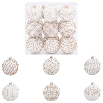 Set di palline di Natale XL 18 pz Bianco e Oro Rosa 8 cm