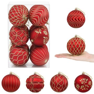 Set di palline di Natale XL 12 pz Rosso e Oro 10 cm Polistirolo