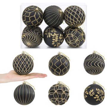 Set di palline di Natale XL 12 pz Nero e Oro 10 cm Polistirolo