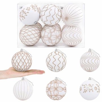 Set di palline di Natale XL 12 pz Bianco e Oro Rosa 10 cm