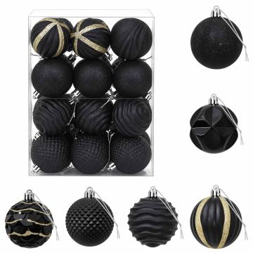 Set di Palline di Natale 36 pz Nero 6 cm Polistirolo