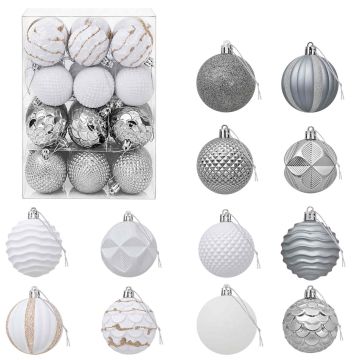 Set di Palline di Natale 36 pz Bianco e Grigio 6 cm Polistirolo