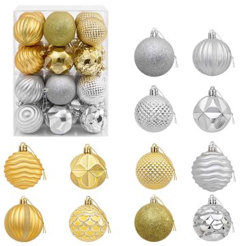 Set di Palline di Natale 36 pz Argento e oro 6 cm Polistirolo