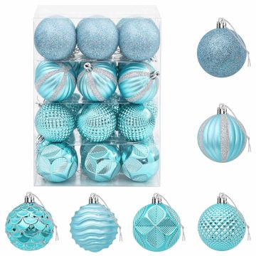 Set di Palline di Natale 36 pz Turchese 6 cm Polistirolo