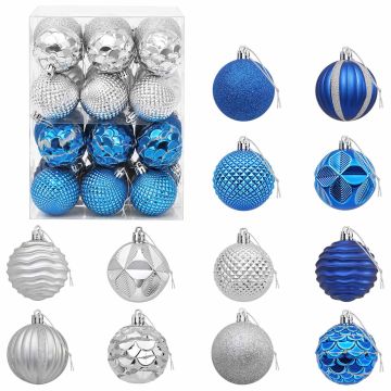 Set di Palline di Natale 36 pz Blu e argento 6 cm Polistirolo