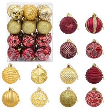 Set di Palline di Natale 36 pz Oro e rosso vino 6 cm