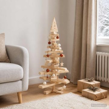 Albero di Natale in legno KOTKA 90 cm Legno Massello di Pino