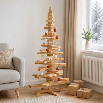 Albero di Natale in legno KOTKA 120 cm Legno Massello di Pino