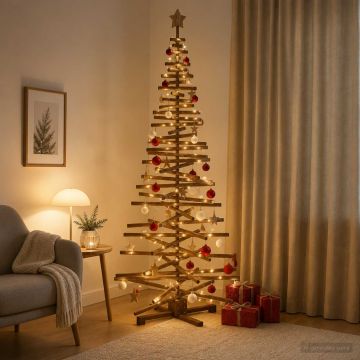 Albero di Natale in legno KOTKA 210 cm Legno Massello di Pino