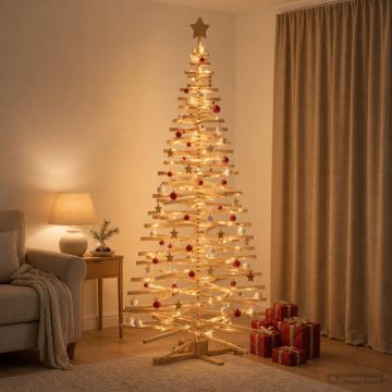 Albero di Natale in legno KOTKA 210 cm Legno Massello di Pino