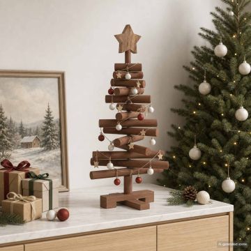 Albero di Natale in legno KOTKA 60 cm Legno Massello di Pino