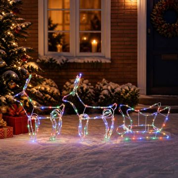 Decorazione natalizia con renna e slitta LOVIISA 240 LED