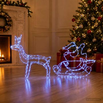 Decorazione natalizia con renna e slitta LOVIISA 320 LED Blu